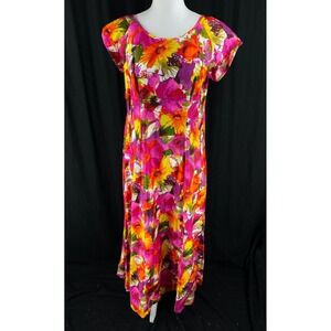 60s 70s Paradise Hawaii Honolulu Dress Floral Midi Muu Muu Aloha 14 (Fits 10-12)